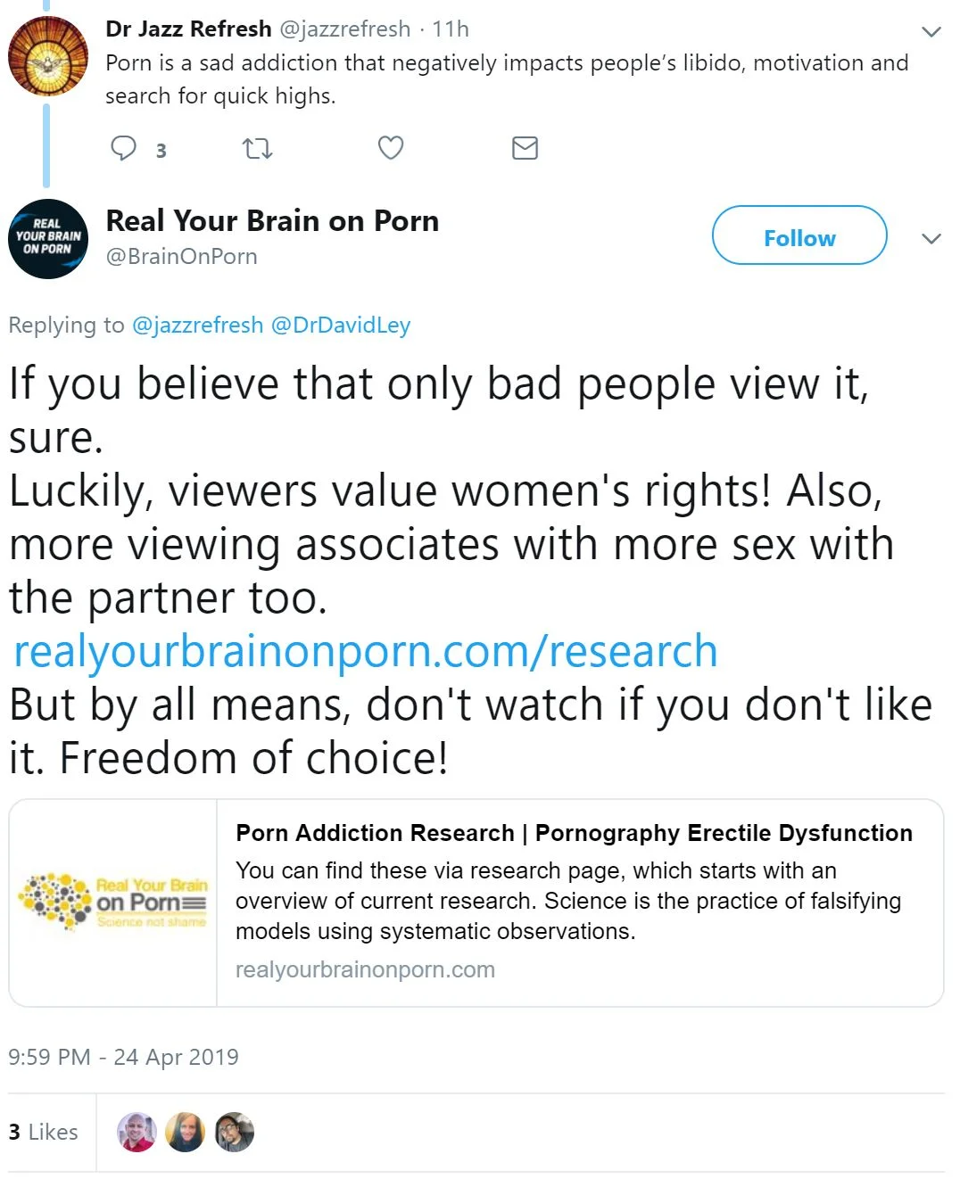 RealYourBrainOnPorn (@BrainOnPorn) tweets: Daniel Burgess, Nicole Prause &  pro-porn allies collaborate on a biased website and social media accounts  to support the porn industry agenda (beginning in April, 2019) - Your Brain