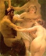 reluctant satyr dragged by nymphs Not in the mood